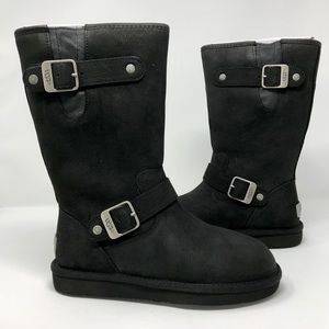 UGG Australia Boots Sutter Mid Black Leather Moto